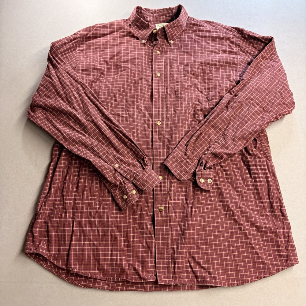 L.L.Bean Men’s XXL Tall 2XLT Burgundy Tattersall Cotton Button Down Shirt